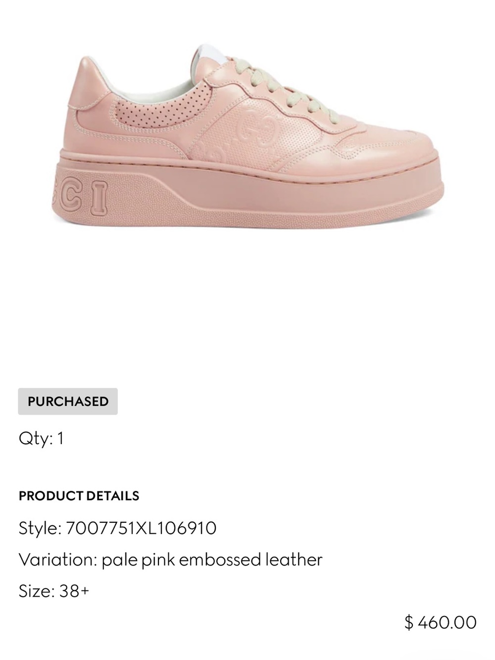 Gucci Women’s Pink Leather Platform Sneakers — Brand: - Picture 6 of 6